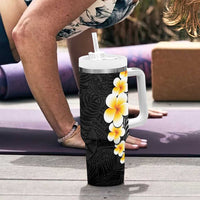Black Tropical Plumeria With Galaxy Polynesian Art Tumbler With Handle LT14 - Polynesian Pride