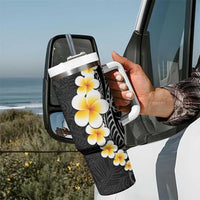 Black Tropical Plumeria With Galaxy Polynesian Art Tumbler With Handle LT14 - Polynesian Pride