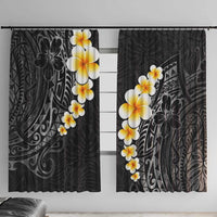 Black Tropical Plumeria With Galaxy Polynesian Art Window Curtain LT14 With Hooks Black - Polynesian Pride