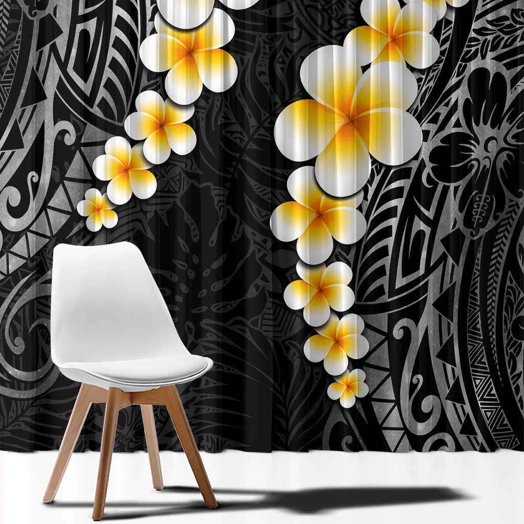 Black Tropical Plumeria With Galaxy Polynesian Art Window Curtain LT14 - Polynesian Pride