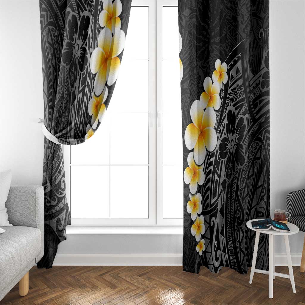 Black Tropical Plumeria With Galaxy Polynesian Art Window Curtain LT14 - Polynesian Pride