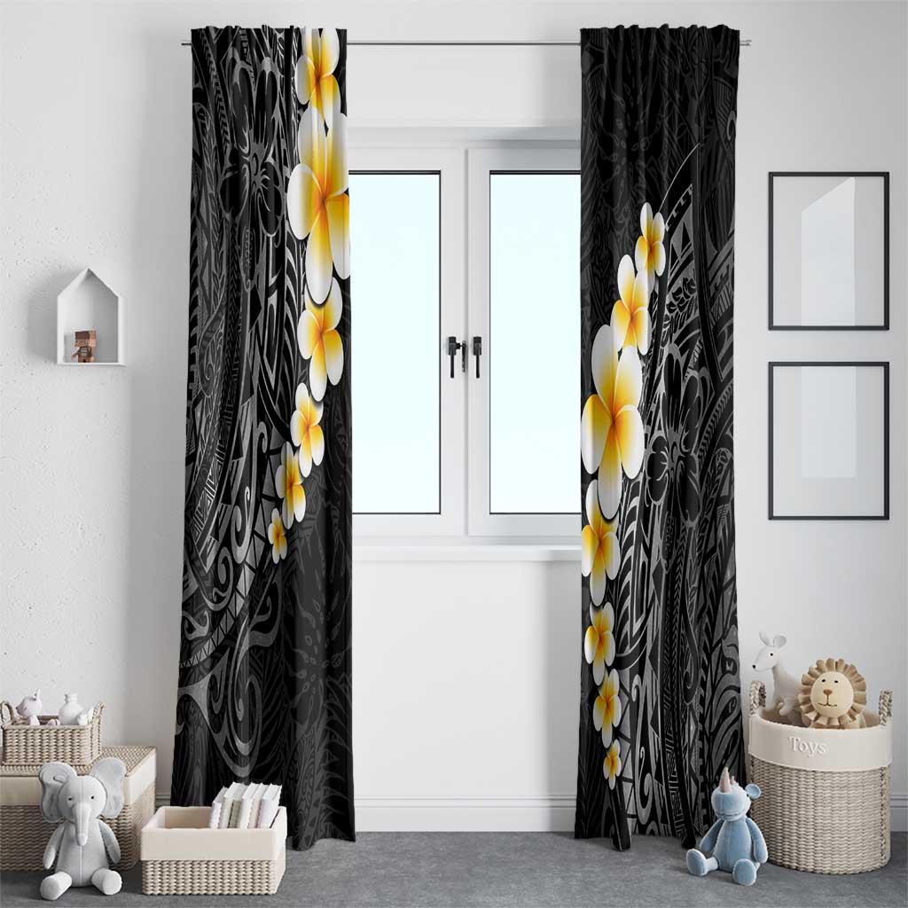 Black Tropical Plumeria With Galaxy Polynesian Art Window Curtain LT14 - Polynesian Pride