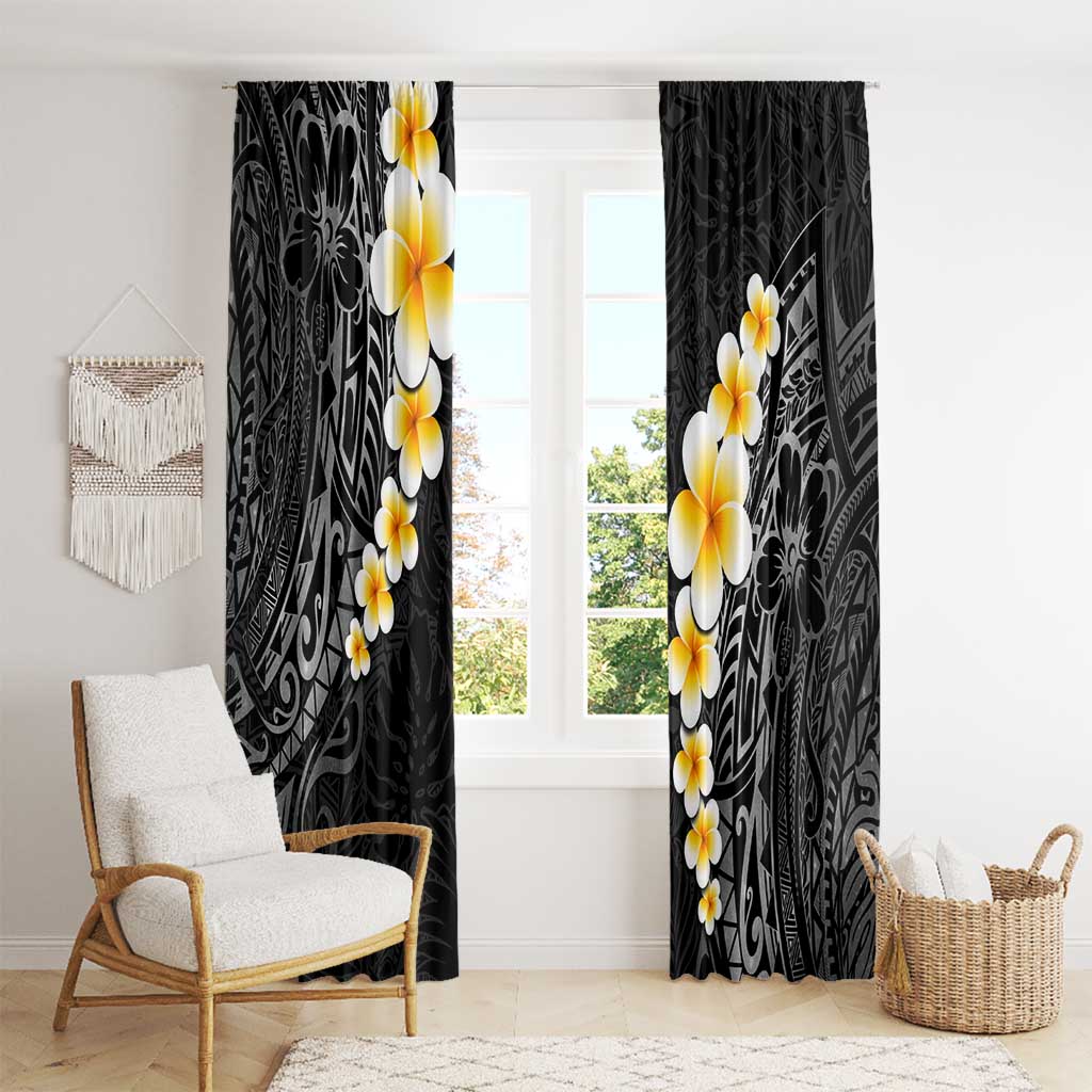 Black Tropical Plumeria With Galaxy Polynesian Art Window Curtain LT14 - Polynesian Pride