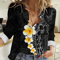Black Tropical Plumeria With Galaxy Polynesian Art Women Casual Shirt LT14