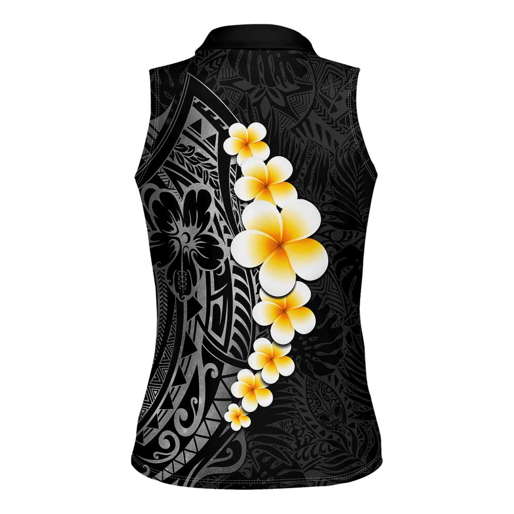 Black Tropical Plumeria With Galaxy Polynesian Art Women Sleeveless Polo Shirt
