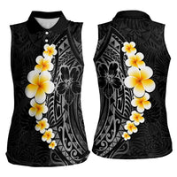 Black Tropical Plumeria With Galaxy Polynesian Art Women Sleeveless Polo Shirt