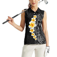 Black Tropical Plumeria With Galaxy Polynesian Art Women Sleeveless Polo Shirt