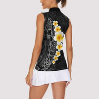 Black Tropical Plumeria With Galaxy Polynesian Art Women Sleeveless Polo Shirt