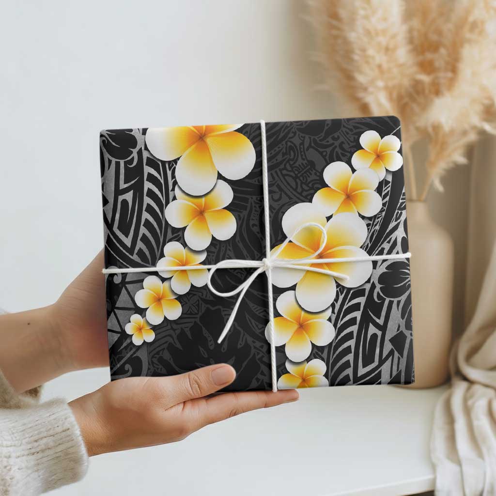 Black Polynesia Wrapping Paper Plumeria Tropical Leaves With Galaxy Polynesian Art LT14 - Polynesian Pride