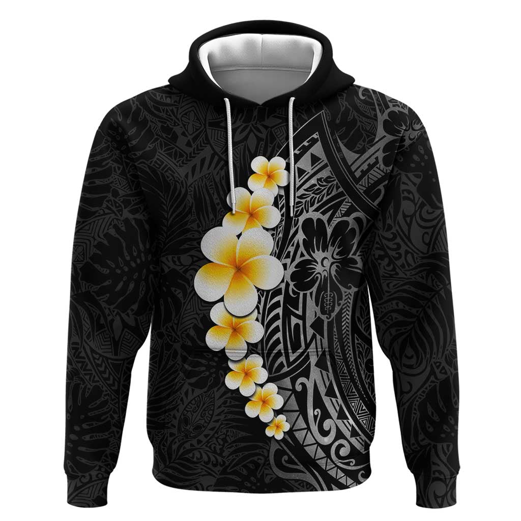 Black Tropical Plumeria With Galaxy Polynesian Art Zip Hoodie