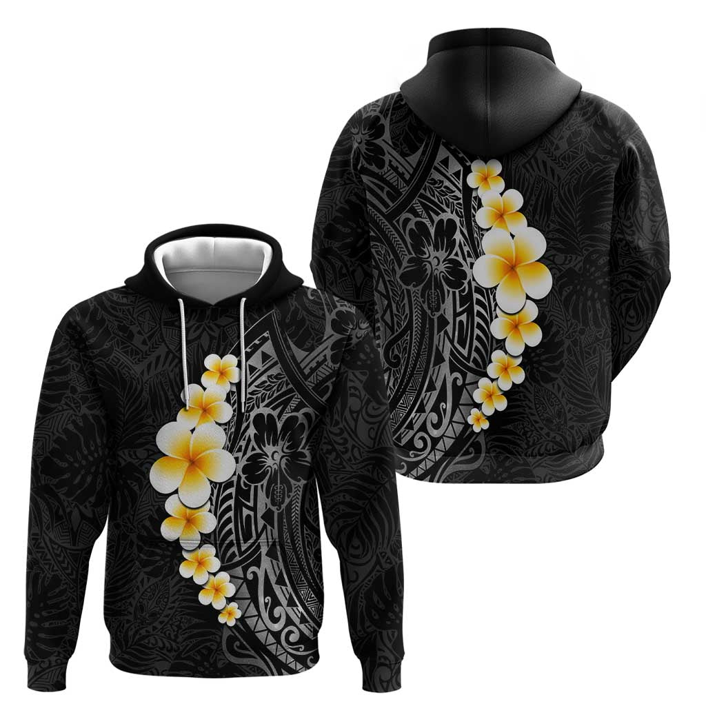 Black Tropical Plumeria With Galaxy Polynesian Art Zip Hoodie