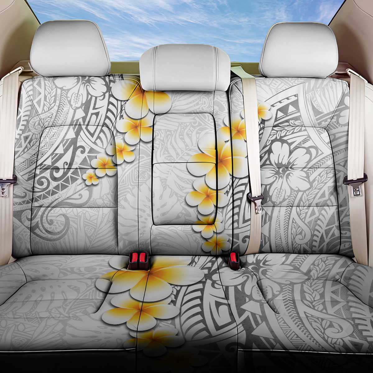 White Tropical Plumeria With Galaxy Polynesian Art Back Car Seat Cover