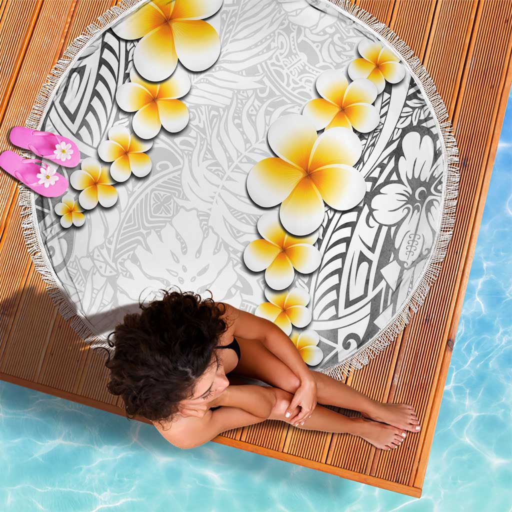 White Tropical Plumeria With Galaxy Polynesian Art Beach Blanket LT14 - Polynesian Pride