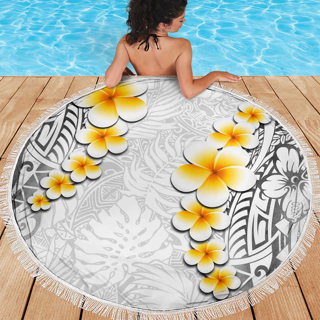White Tropical Plumeria With Galaxy Polynesian Art Beach Blanket LT14 - Polynesian Pride
