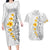 White Tropical Plumeria With Galaxy Polynesian Art Couples Matching Long Sleeve Bodycon Dress and Hawaiian Shirt