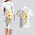 White Tropical Plumeria With Galaxy Polynesian Art Couples Matching Long Sleeve Bodycon Dress and Hawaiian Shirt