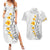 White Tropical Plumeria With Galaxy Polynesian Art Couples Matching Summer Maxi Dress and Hawaiian Shirt