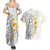 White Tropical Plumeria With Galaxy Polynesian Art Couples Matching Summer Maxi Dress and Hawaiian Shirt