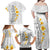 White Tropical Plumeria With Galaxy Polynesian Art Family Matching Off Shoulder Maxi Dress and Hawaiian Shirt