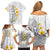 White Tropical Plumeria With Galaxy Polynesian Art Family Matching Off Shoulder Short Dress and Hawaiian Shirt