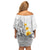 White Tropical Plumeria With Galaxy Polynesian Art Family Matching Off Shoulder Short Dress and Hawaiian Shirt