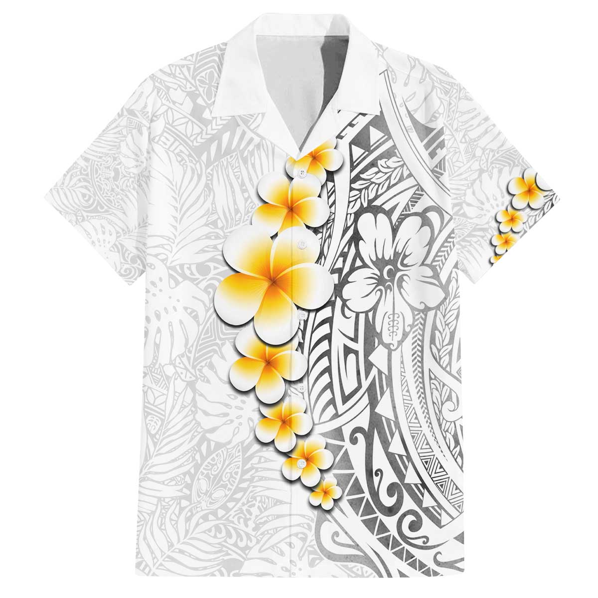 White Tropical Plumeria With Galaxy Polynesian Art Family Matching Puletasi and Hawaiian Shirt LT14 Dad's Shirt - Short Sleeve White - Polynesian Pride