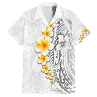 White Tropical Plumeria With Galaxy Polynesian Art Family Matching Puletasi and Hawaiian Shirt LT14 Dad's Shirt - Short Sleeve White - Polynesian Pride