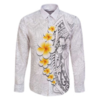 White Tropical Plumeria With Galaxy Polynesian Art Family Matching Puletasi and Hawaiian Shirt LT14 Dad's Shirt - Long Sleeve White - Polynesian Pride