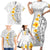 White Tropical Plumeria With Galaxy Polynesian Art Family Matching Short Sleeve Bodycon Dress and Hawaiian Shirt