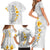 White Tropical Plumeria With Galaxy Polynesian Art Family Matching Short Sleeve Bodycon Dress and Hawaiian Shirt