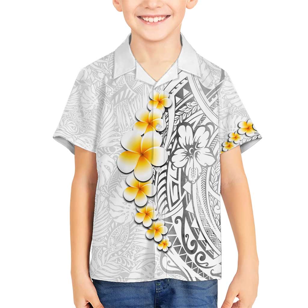 White Tropical Plumeria With Galaxy Polynesian Art Family Matching Tank Maxi Dress and Hawaiian Shirt