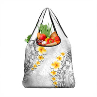 White Tropical Plumeria With Galaxy Polynesian Art Grocery Bag LT14 1-pack One Size White - Polynesian Pride