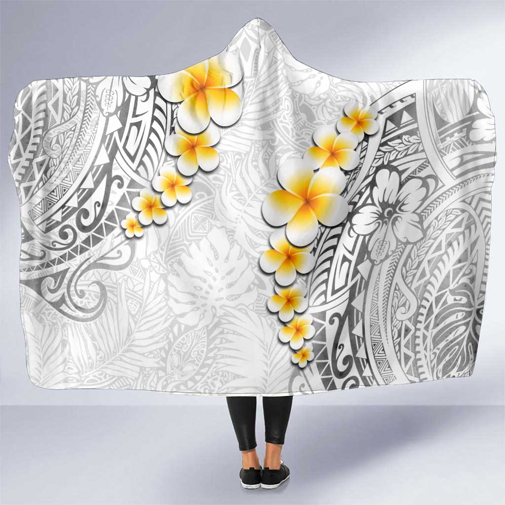 White Tropical Plumeria With Galaxy Polynesian Art Hooded Blanket LT14 One Size White - Polynesian Pride