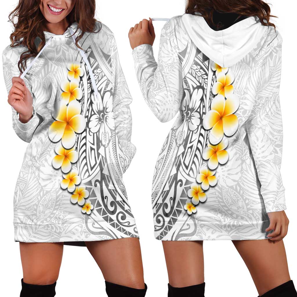 White Tropical Plumeria With Galaxy Polynesian Art Hoodie Dress LT14 - Polynesian Pride
