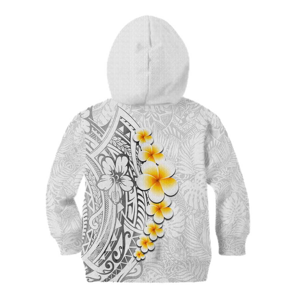 White Tropical Plumeria With Galaxy Polynesian Art Kid Hoodie