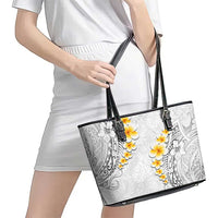 White Tropical Plumeria With Galaxy Polynesian Art Leather Tote Bag LT14 - Polynesian Pride