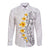 White Tropical Plumeria With Galaxy Polynesian Art Long Sleeve Button Shirt