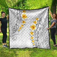 White Tropical Plumeria With Galaxy Polynesian Art Quilt