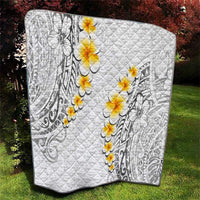 White Tropical Plumeria With Galaxy Polynesian Art Quilt