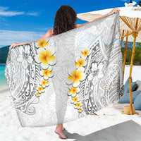 White Tropical Plumeria With Galaxy Polynesian Art Sarong