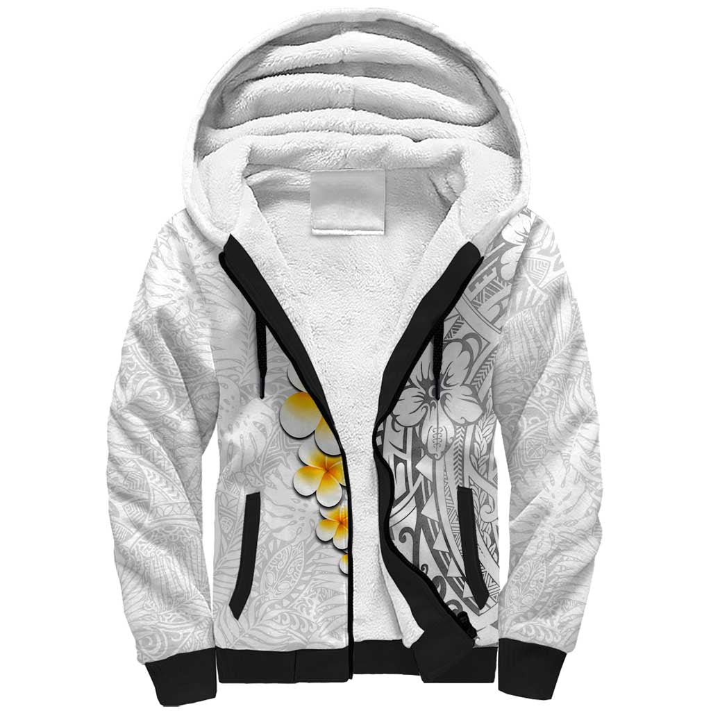 White Tropical Plumeria With Galaxy Polynesian Art Sherpa Hoodie LT14 Unisex White - Polynesian Pride