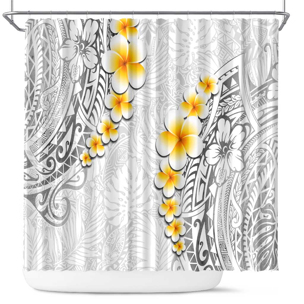 White Tropical Plumeria With Galaxy Polynesian Art Shower Curtain