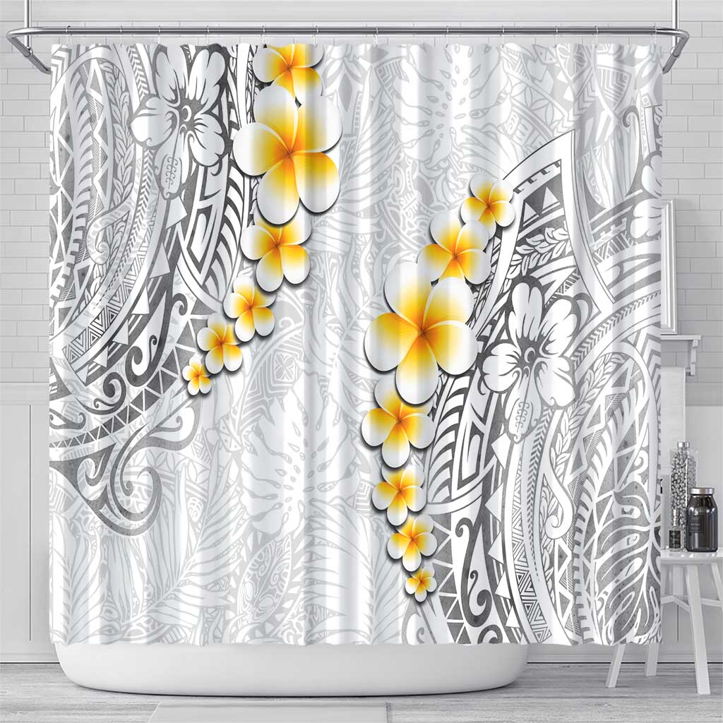 White Tropical Plumeria With Galaxy Polynesian Art Shower Curtain