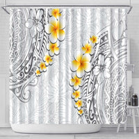 White Tropical Plumeria With Galaxy Polynesian Art Shower Curtain