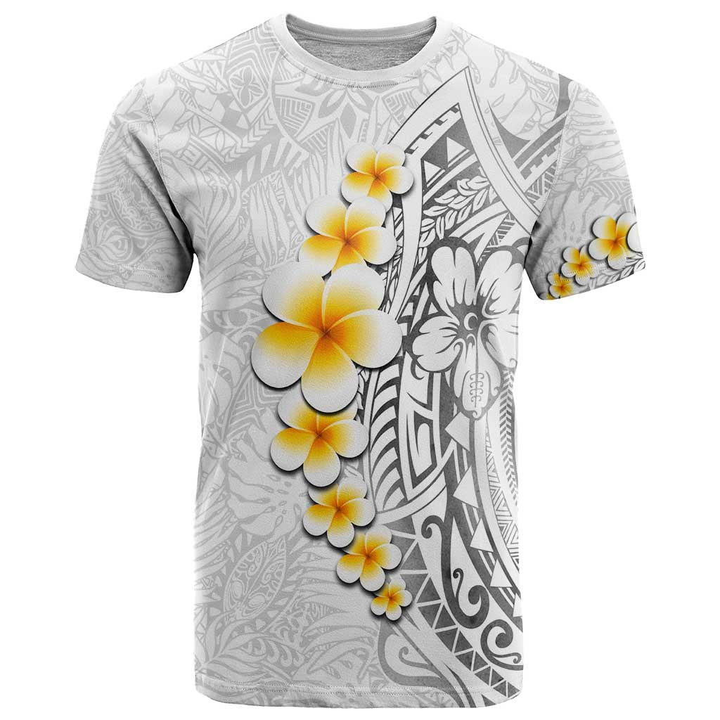 White Tropical Plumeria With Galaxy Polynesian Art T Shirt