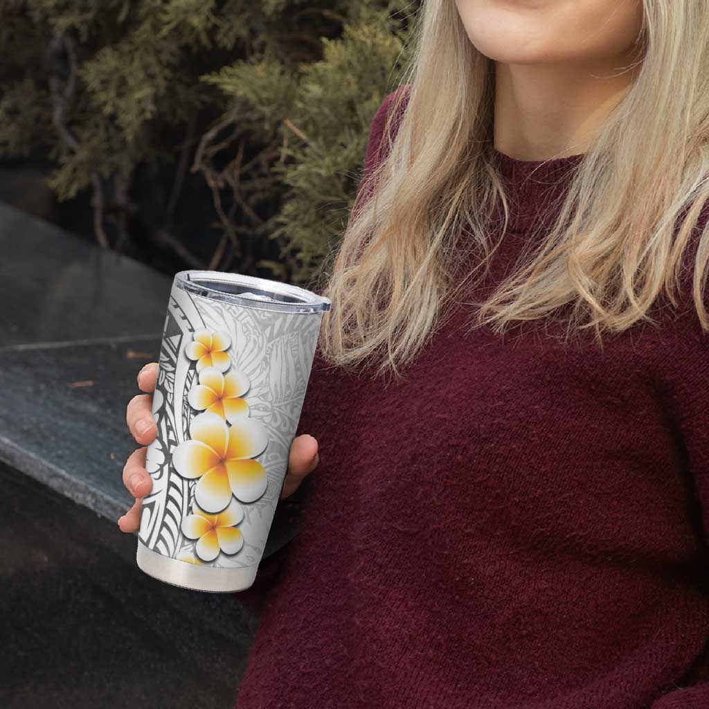 White Tropical Plumeria With Galaxy Polynesian Art Tumbler Cup LT14 - Polynesian Pride