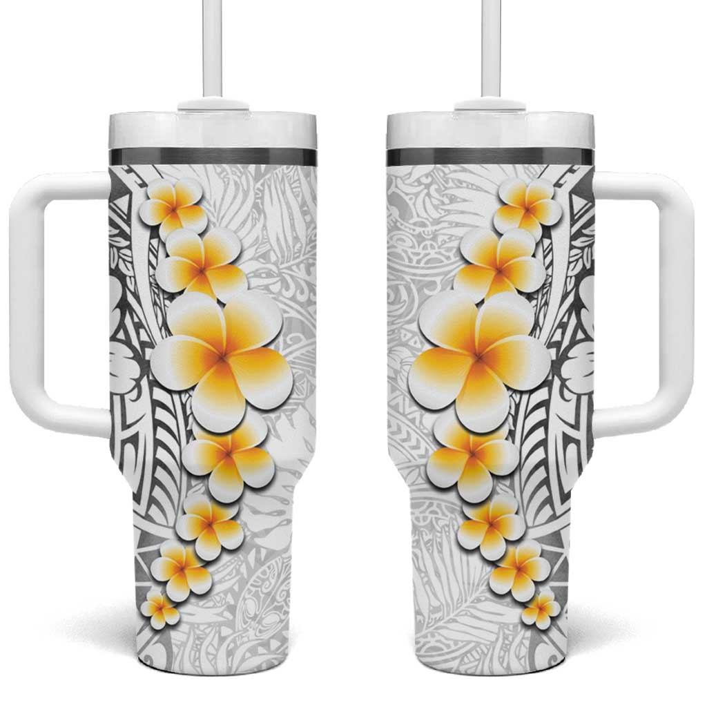 White Tropical Plumeria With Galaxy Polynesian Art Tumbler With Handle LT14 One Size: 40 oz White - Polynesian Pride