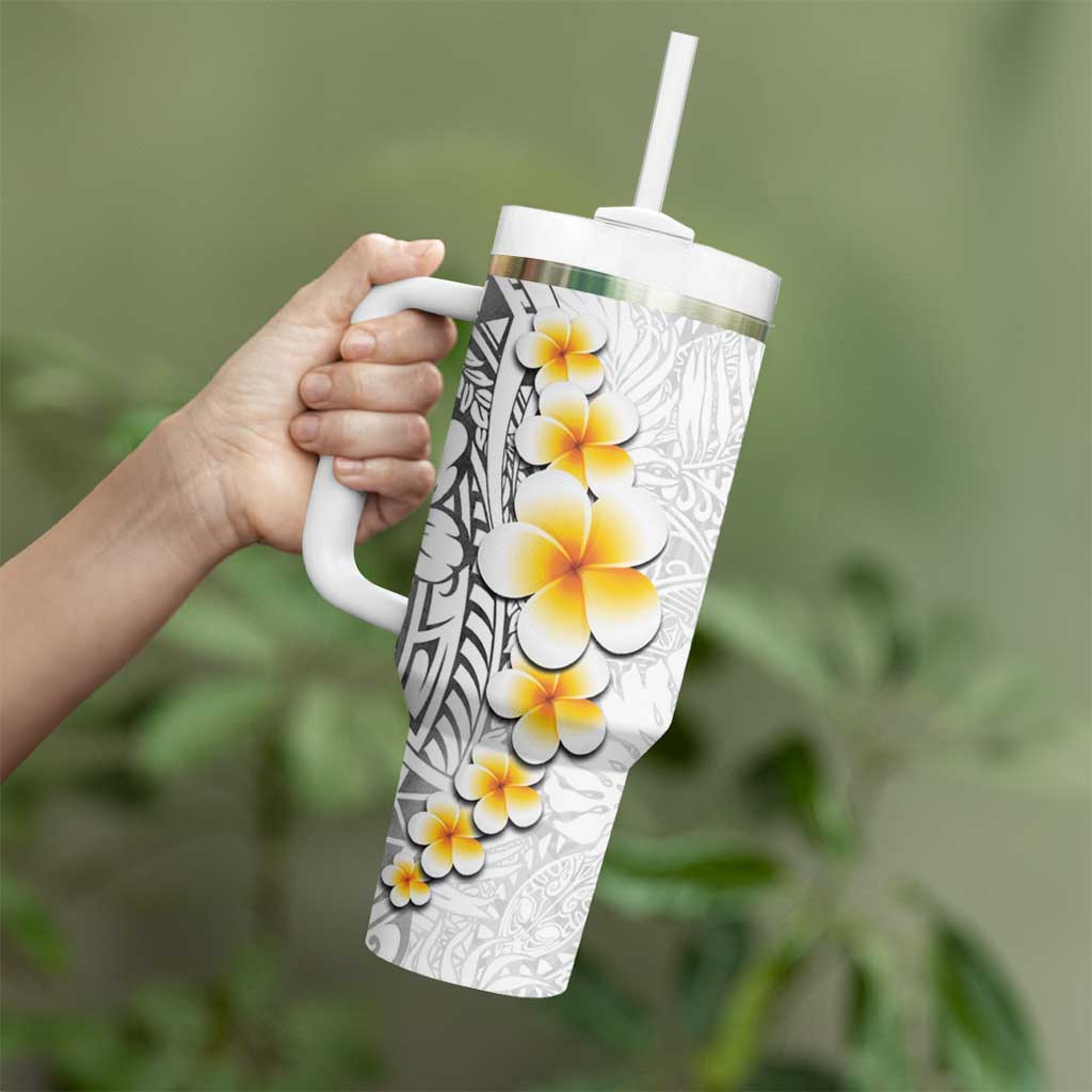 White Tropical Plumeria With Galaxy Polynesian Art Tumbler With Handle LT14 - Polynesian Pride