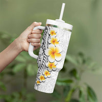 White Tropical Plumeria With Galaxy Polynesian Art Tumbler With Handle LT14 - Polynesian Pride
