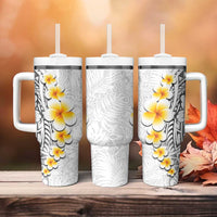 White Tropical Plumeria With Galaxy Polynesian Art Tumbler With Handle LT14 - Polynesian Pride
